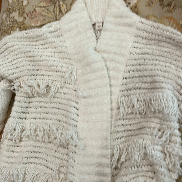 Ella Moss ivory cowlneck fringe boho cardigan sweater, size small, EUC - Picture 6 of 6